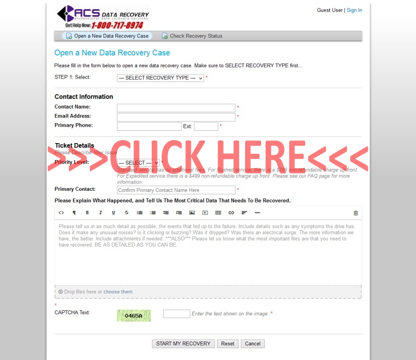 Create your data recovery case by clicking here